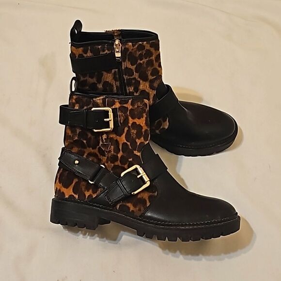 NINE WEST Arria Women's Leopard Fur Biker Boots size 7 - Picture 2 of 10